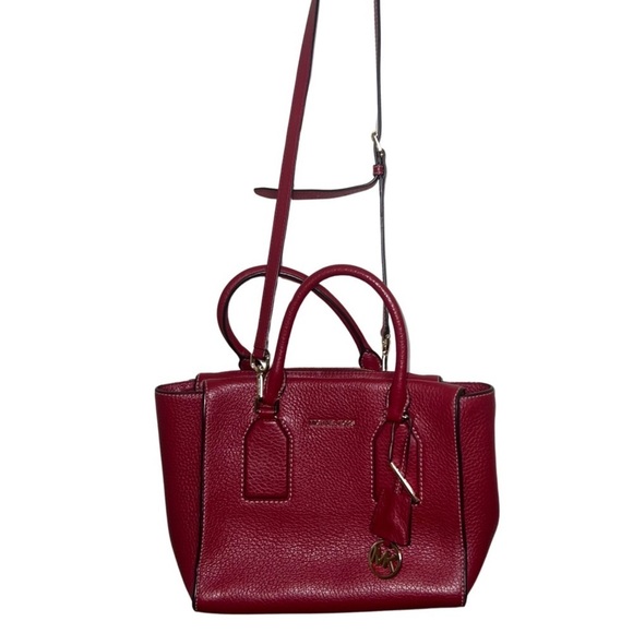 Michael Kors "Shelly" Medium Zip Top Satchel Cherry with Gold Trim - Picture 4 of 12